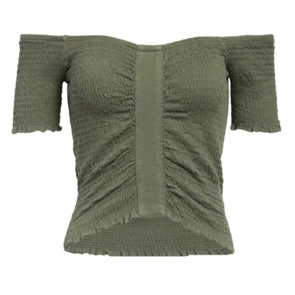 BP Olive Green Smocked Crop Top XS Summer Off The Shoulder Trendy Cropped Top